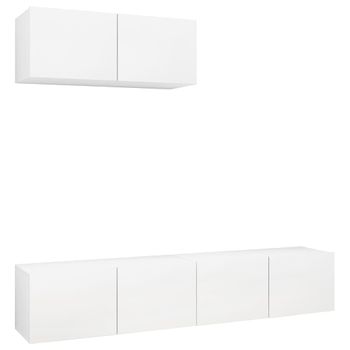 Mueble De Tv 3 Piezas De Madera Contrachapada Blanco