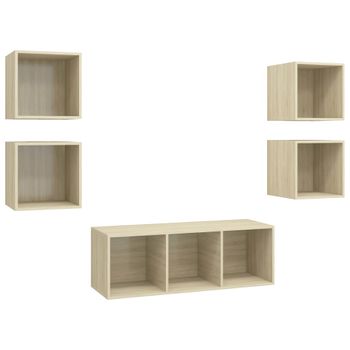 Muebles De Pared De Tv 5 Piezas Madera Contrachapada Color Roble