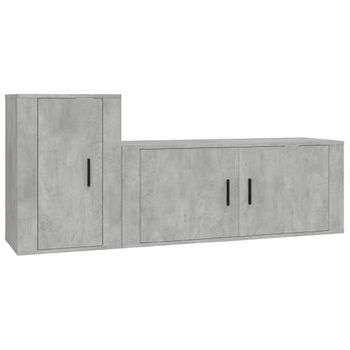 Set De Muebles De Tv 2 Piezas Madera Contrachapada Gris Hormigón