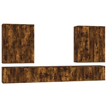 Set De Muebles De Tv 8 Piezas Madera Contrachapada Roble Ahumado