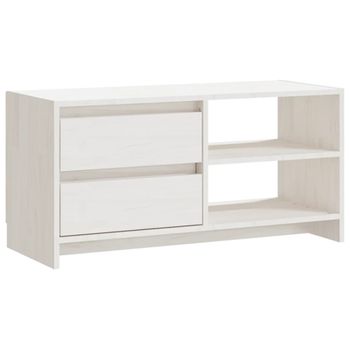 Mueble Para Tv De Madera Maciza De Pino Blanco 80x31x39 Cm