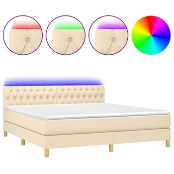 Cama Box Spring Con Colchón Y Led Tela Crema 160x200 Cm