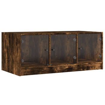 Mesa De Centro Con Puertas De Vidrio Roble Ahumado 102x50x42 Cm