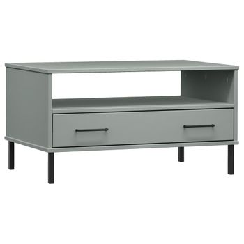 Mesa De Centro Patas Metal Oslo Madera Maciza Gris 85x50x45 Cm