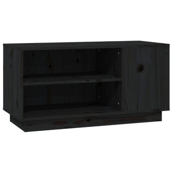 Mueble De Tv Madera Maciza De Pino Negro 80x35x40,5 Cm