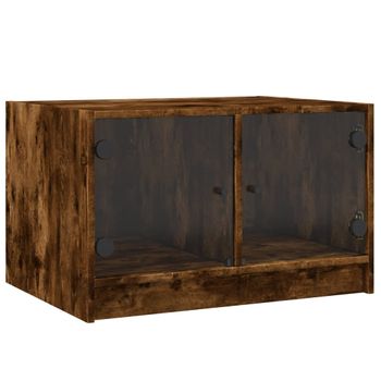 Mesa De Centro Con Puertas De Vidrio Roble Ahumado 68x50x42 Cm