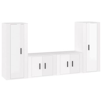 Set De Muebles De Tv 4 Piezas Madera Contrachapada Blanco Brillo