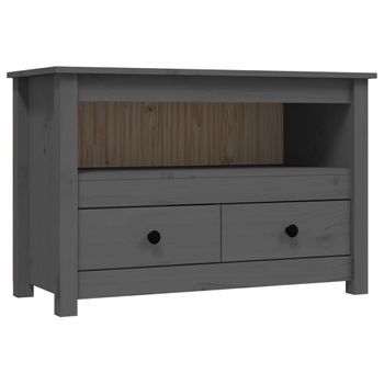 Mueble De Tv De Madera Maciza De Pino Gris 79x35x52 Cm