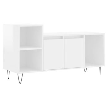 Mueble De Tv Madera Contrachapada Blanco Brillo 100x35x55 Cm