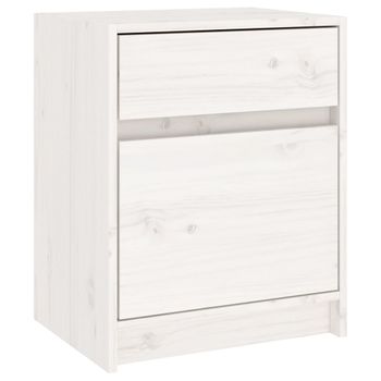 Mesita De Noche Madera Maciza De Pino Blanca 40x31x50 Cm