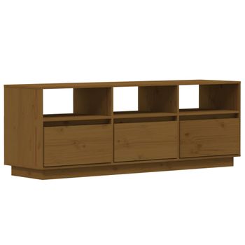 Mueble De Tv Madera Maciza De Pino Marrón Miel 140x37x50 Cm