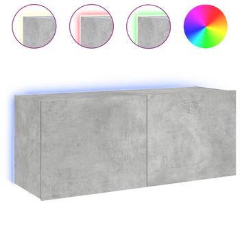 Mueble De Tv De Pared Con Luces Led Gris Hormigón 100x35x41 Cm