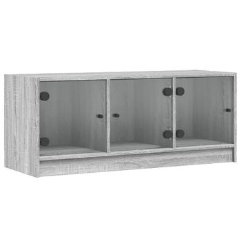 Mueble De Tv Con Puertas De Vidrio Gris Sonoma 102x37x42 Cm