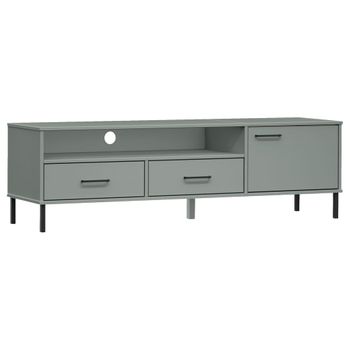 Mueble De Tv Con Patas De Metal Oslo Madera Maciza Pino Gris