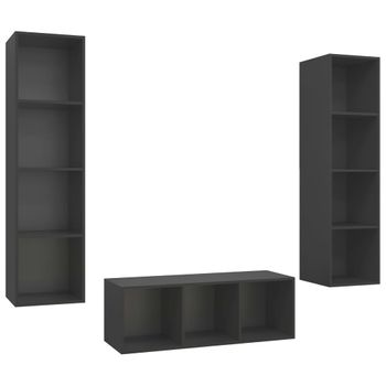 Juego De Muebles De Salón 3 Piezas Madera De Ingeniería Gris