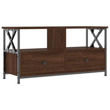 Mueble Tv Hierro Y Madera Contrachapada Roble Marrón 90x33x45cm