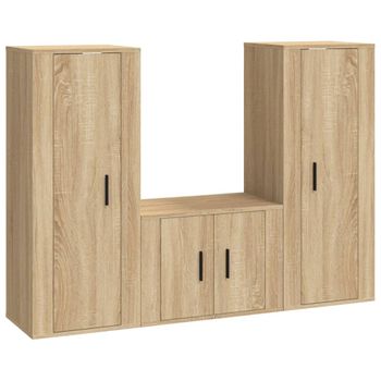 Set De Muebles Para Tv 3 Piezas Madera Contrachapada Roble Sonoma