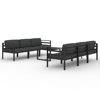 Set Muebles De Jardín 7 Piezas Y Cojines Aluminio Gris Antracita