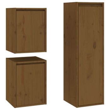 Muebles Para Tv 3 Piezas Madera Maciza De Pino Marrón Miel