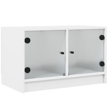 Mueble De Tv Con Puertas De Vidrio Blanco 68x37x42 Cm