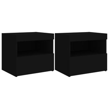 Mesitas De Noche Con Luces Led 2 Unidades Negro 50x40x45 Cm