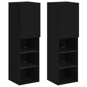 Muebles De Tv Con Luces Led 2 Unidades Negro 30,5x30x102 Cm