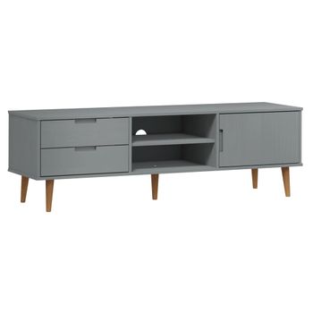 Mueble De Tv Molde Madera Maciza De Pino Gris 158x40x49 Cm