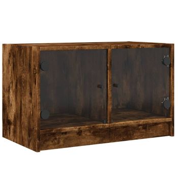 Mueble De Tv Con Puertas De Vidrio Roble Ahumado 68x37x42 Cm