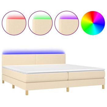 Cama Box Spring Con Colchón Y Led Tela Crema 200x200 Cm