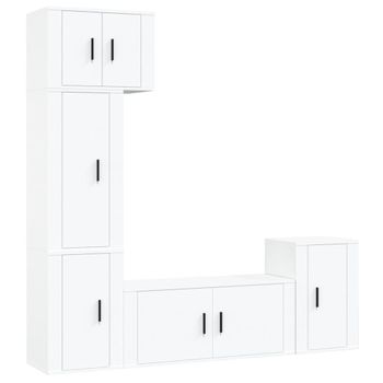 Set De Muebles Para Tv 5 Piezas Madera Contrachapada Blanco