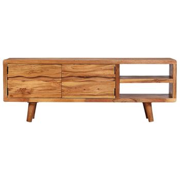 Mueble De Tv Madera Maciza Acacia Puertas Talladas 117x30x40 Cm