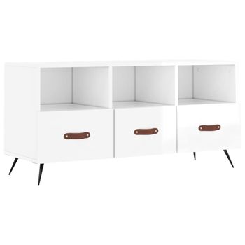 Mueble De Tv Madera Contrachapada Blanco Brillo 102x36x50 Cm