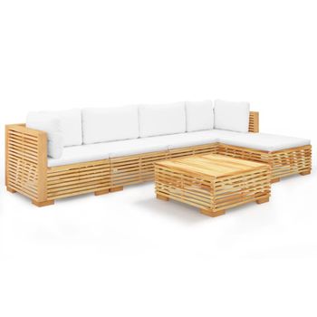 Juego Muebles De Jardín 6 Piezas Y Cojines Madera Maciza Teca