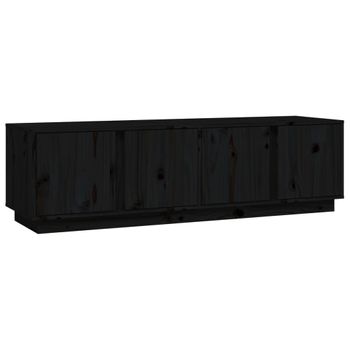 Mueble De Tv Madera Maciza De Pino Negro 140x40x40 Cm