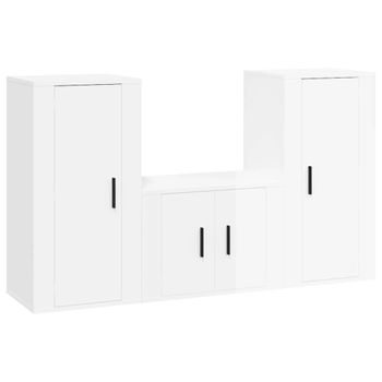 Set De Muebles De Tv 3 Piezas Madera Contrachapada Blanco Brillo