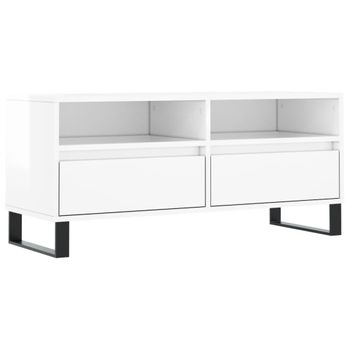 Mueble De Tv Madera Contrachapada Blanco Brillo 100x34,5x44,5cm