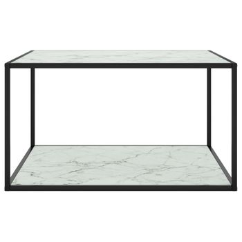 Mesa De Centro Negra Con Vidrio De Mármol Blanco 90x90x50 Cm