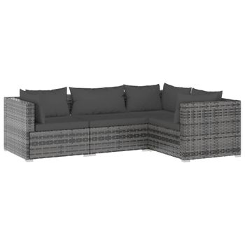 Set Muebles De Jardín 4 Piezas Y Cojines Ratán Sintético Gris