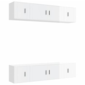 Set De Muebles De Tv 6 Piezas Madera Contrachapada Blanco Brillo