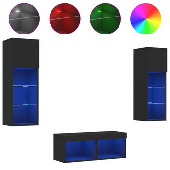 Muebles De Tv De Pared Con Luces Led 4 Piezas Negro