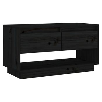 Mueble De Tv De Madera Maciza De Pino Negro 74x34x40 Cm