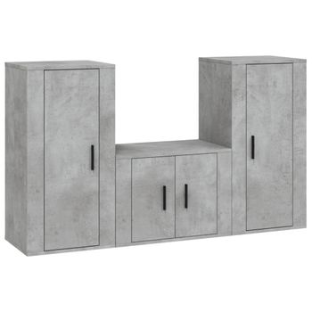 Set De Muebles De Tv 3 Piezas Madera Contrachapada Gris Hormigón