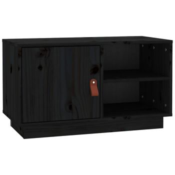 Mueble De Tv De Madera Maciza De Pino Negro 70x34x40 Cm