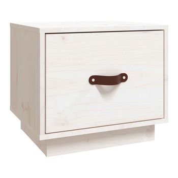 Mesita De Noche Madera Maciza De Pino Blanco 40x34x35 Cm