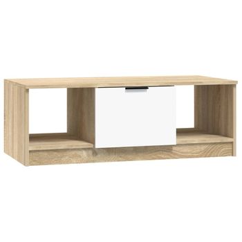 Mesa De Centro Madera Contrachapada Blanco Y Roble 102x50x36 Cm