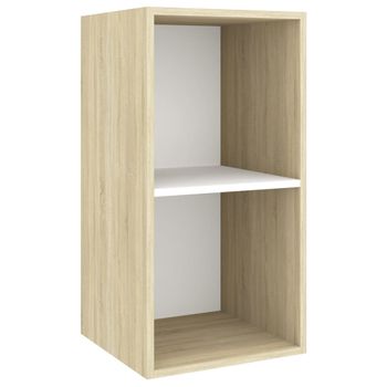 Mueble Tv De Pared Madera Contrachapada Blanco Roble 37x37x72cm