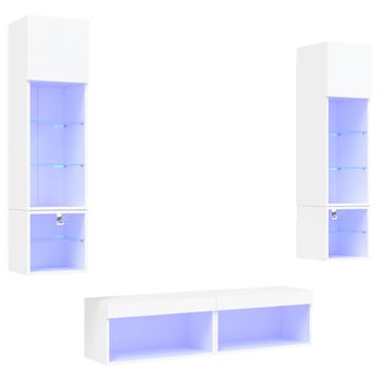 Muebles De Tv De Pared Con Led 6 Piezas Madera Ingeniería Blanco