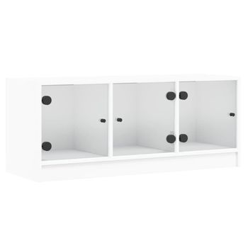 Mueble De Tv Con Puertas De Vidrio Blanco 102x37x42 Cm