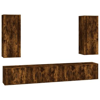 Set De Muebles De Tv 6 Piezas Madera Contrachapada Roble Ahumado