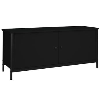 Mueble Tv Con Puertas Madera Contrachapada Negro 102x35x45 Cm